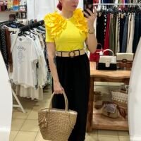 Top Mangas con Vuelos Cuello Redondo