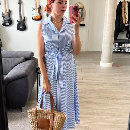 Vestido Rayas Blanco y Azul sin Mangas