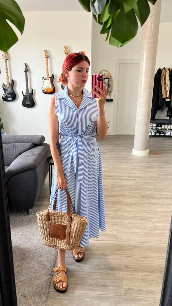 Vestido Rayas Blanco y Azul sin Mangas