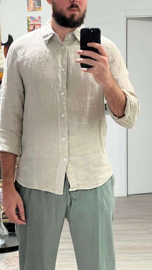 IMG_9328 Camisa de Lino Beige Manga Larga