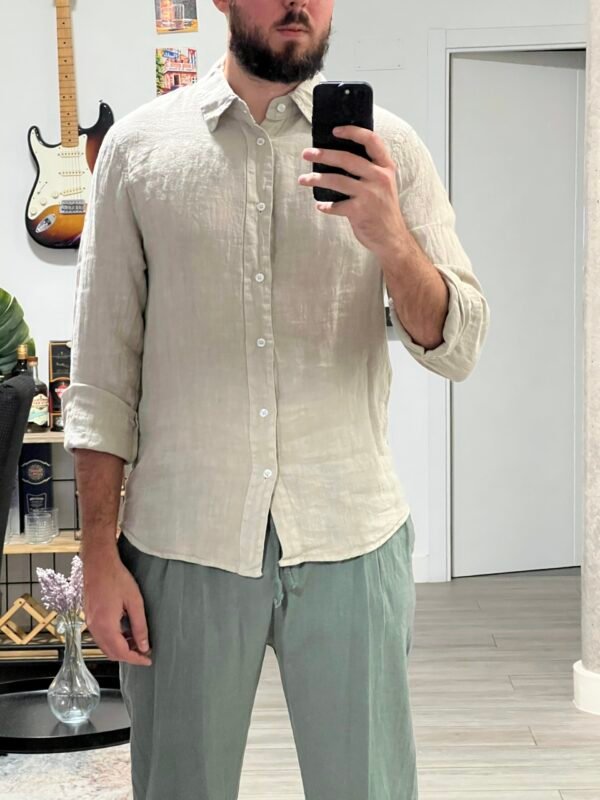 Camisa de Lino Beige Manga Larga