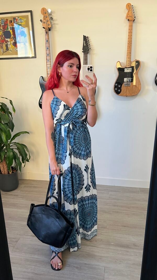 Vestido Largo Estampado Azul Tirantes