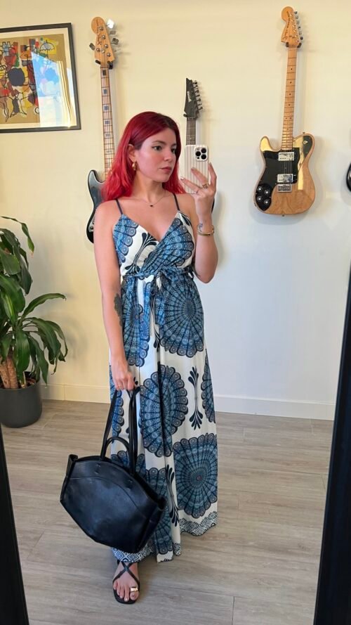 Vestido Largo Estampado Azul Tirantes