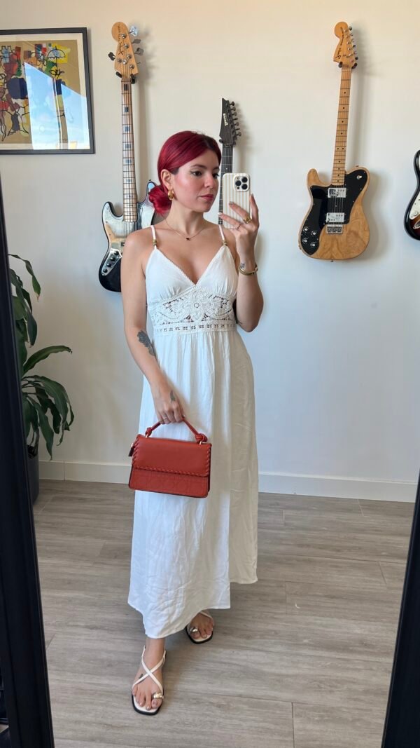 Vestido Blanco Tirantes Adorno Tejido