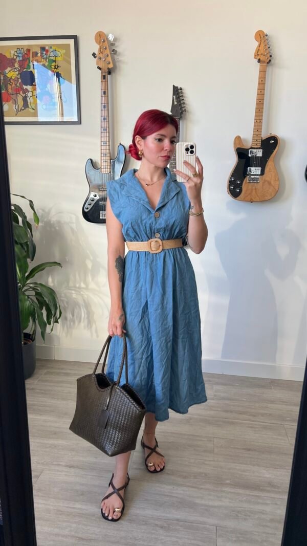 Camisero Estilo Mezclilla con Cinto Rafia