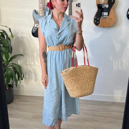 Camisero Estilo Mezclilla con Cinto Rafia