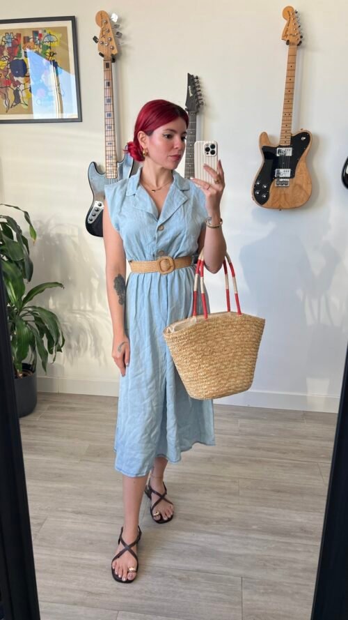 Camisero Estilo Mezclilla con Cinto Rafia