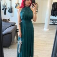 Vestido de Tul y Brillos Cuello Alto