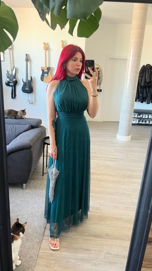 Vestido de Tul y Brillos Cuello Alto