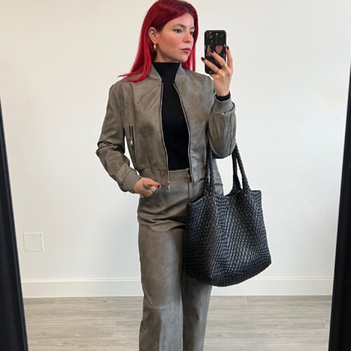 Chaqueta Gris de Polipiel con Zíper