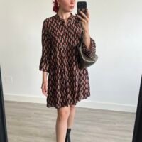 Vestido Corto Estampado Manga Campana