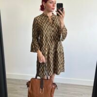 Vestido Corto Estampado Manga Campana