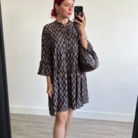 Vestido Corto Estampado Manga Campana