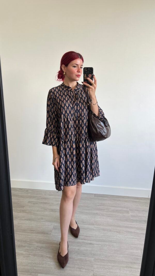 Vestido Corto Estampado Manga Campana