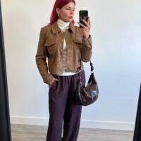 Chaqueta de Ante con Bolsillos y Botones Dorados