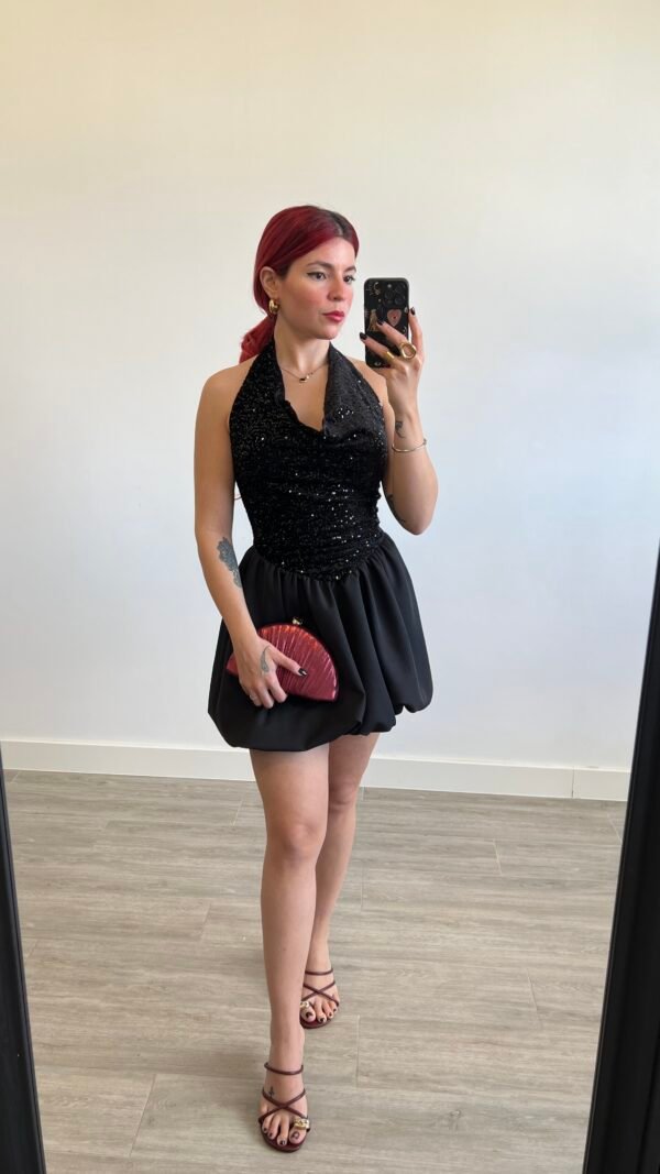 Vestido Corto Saya Bombillo Lentejuelas