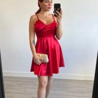 Vestido Corto Color Entero con Tirantes