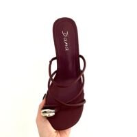 Sandalias Rojo Vino Adorno Dorado y Plata