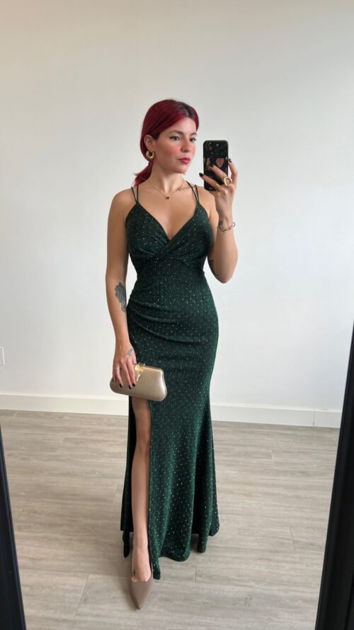 Vestido Verde de Tirantes con Brillo