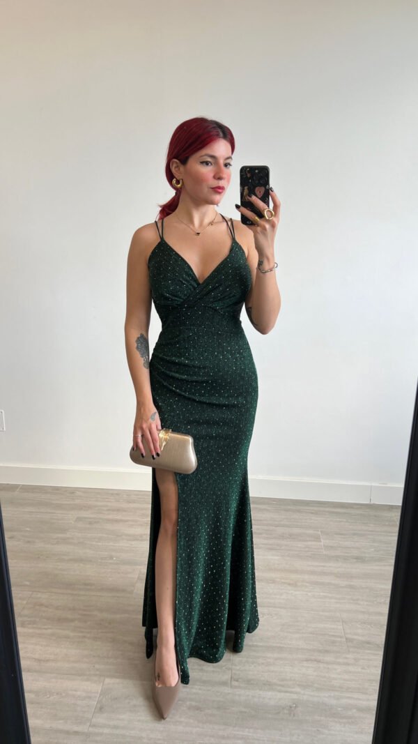 Vestido Verde de Tirantes con Brillo
