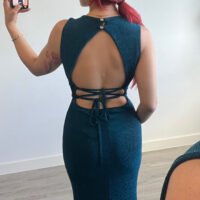 Vestido Color Turquesa Adorno Dorado