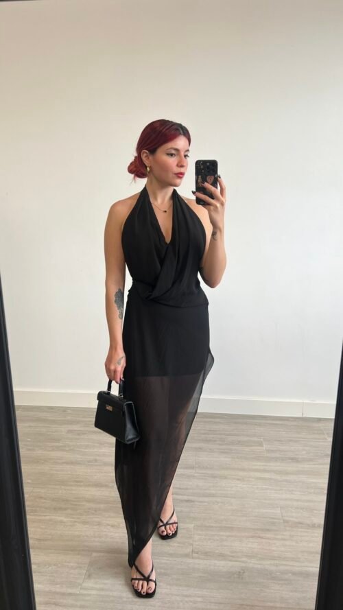 Vestido Asimétrico de Tirantes y Transparencias