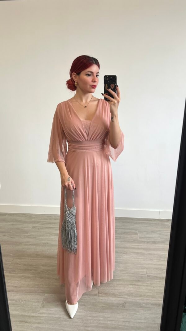 Vestido de Tul Escote V con Mangas