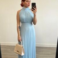 Vestido de Tul y Brillos Cuello Alto