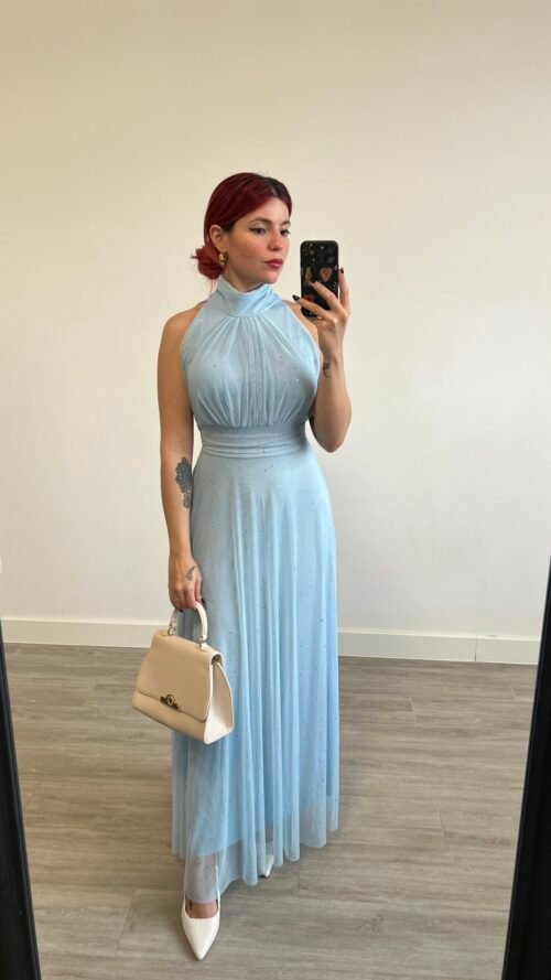 Vestido de Tul y Brillos Cuello Alto