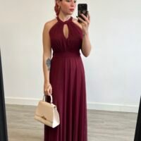 Vestido de Tul Atado al Cuello Abertura en el Escote