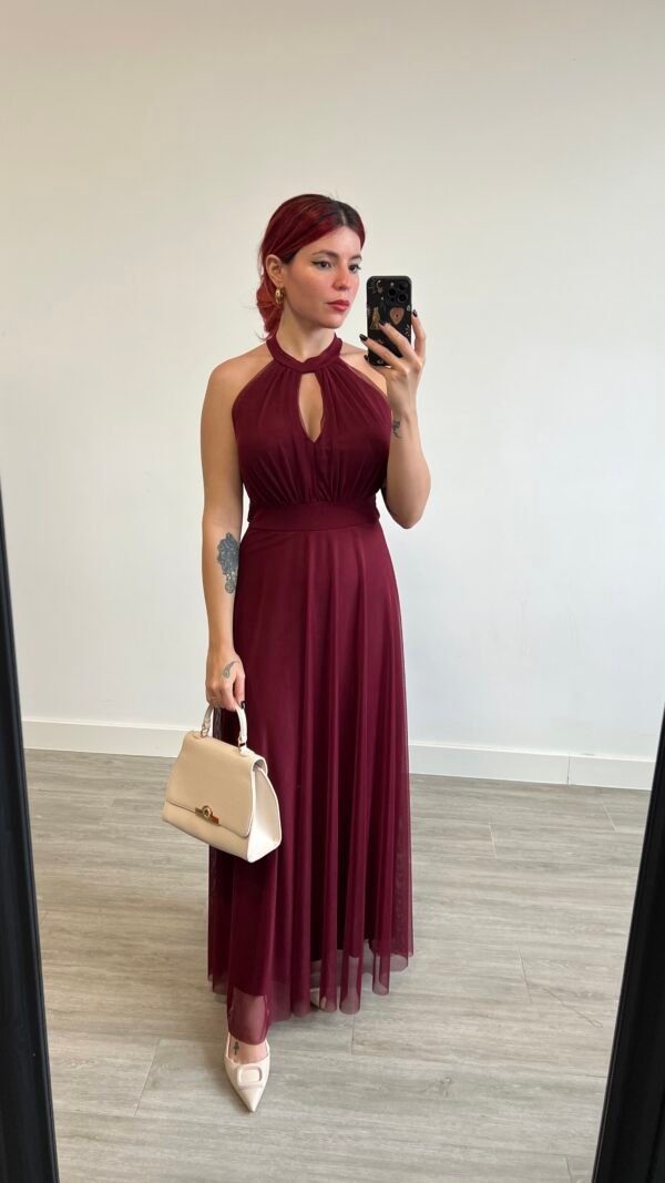 Vestido de Tul Atado al Cuello Abertura en el Escote