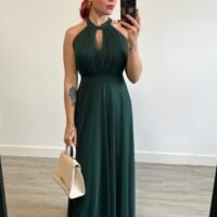 Vestido de Tul Atado al Cuello Abertura en el Escote