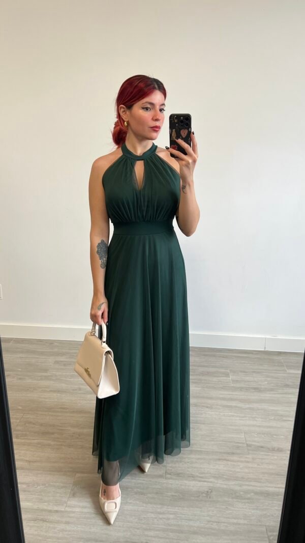 Vestido de Tul Atado al Cuello Abertura en el Escote