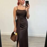 Vestido de Tirantes Escote Drapeado