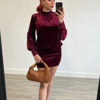 Vestido Corto Manga Larga Espalda Drapeada