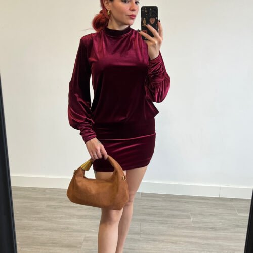 Vestido Corto Manga Larga Espalda Drapeada