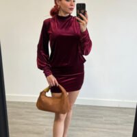 Vestido Corto Manga Larga Espalda Drapeada