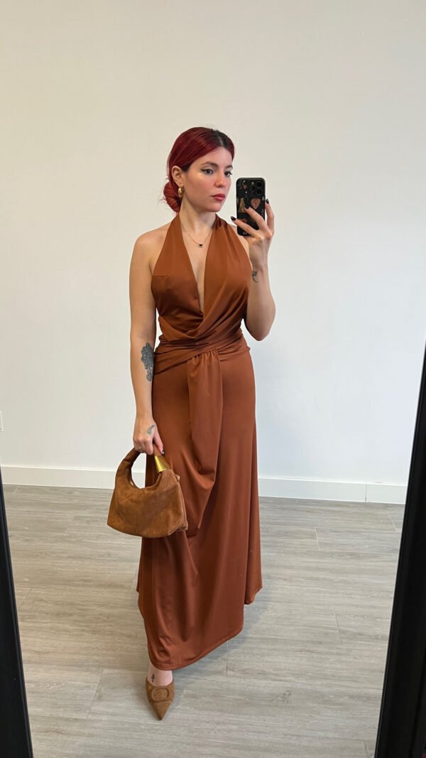 Vestido Atado al Cuello con Drapeado