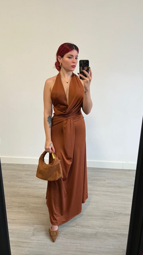 Vestido Atado al Cuello con Drapeado