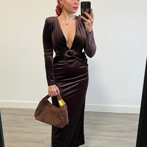 Vestido Manga Larga Escote Pronunciado