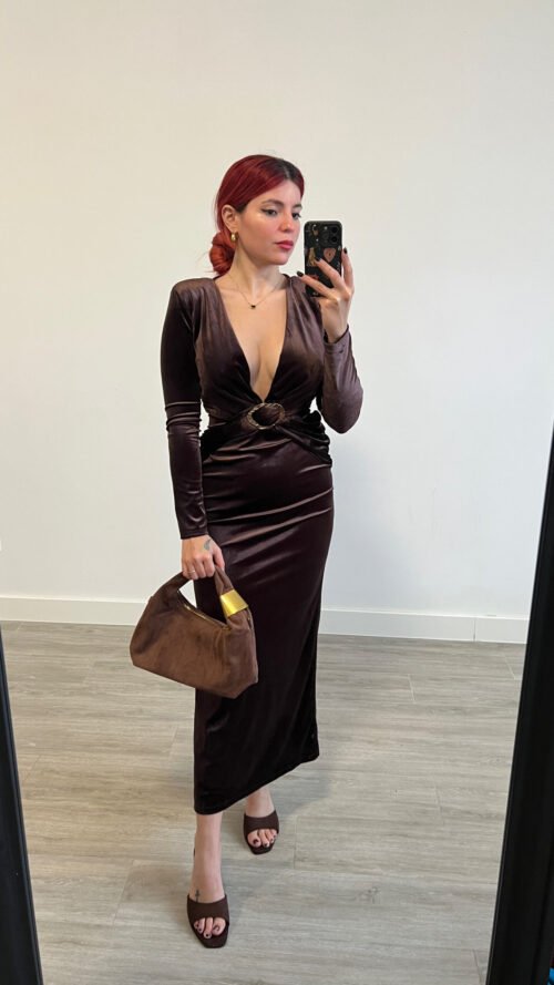 Vestido Manga Larga Escote Pronunciado