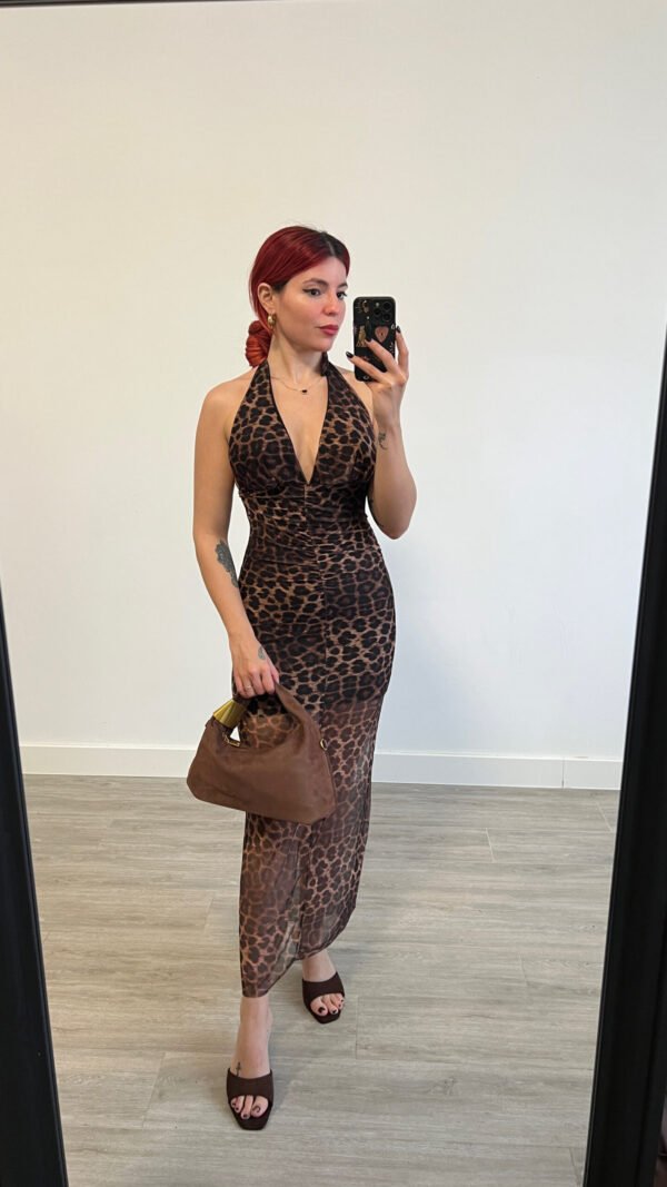 Vestido Atado al Cuello Animal Print