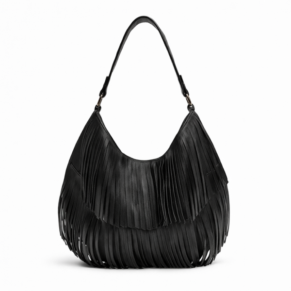 Cartera Pequeña Negra con Flecos