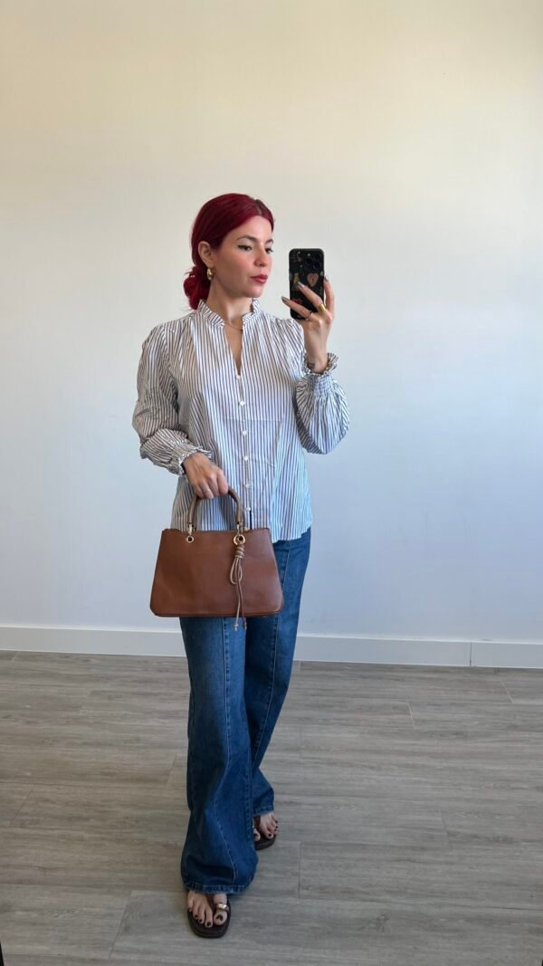 Camisa de Rayas Cuello Mao