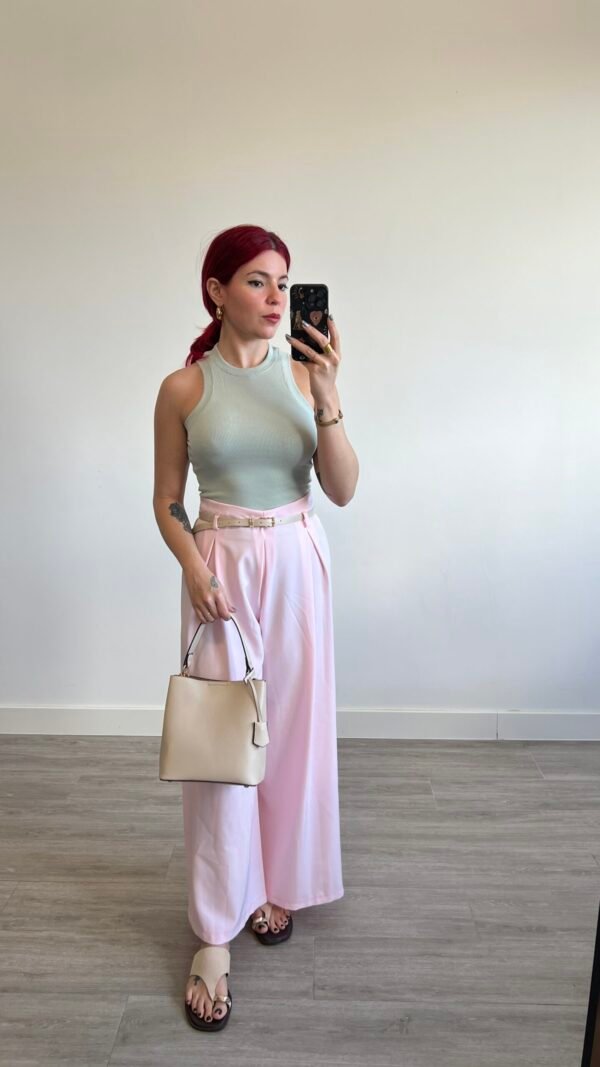 Pantalón Palazzo con Pinzas y Cinto Fino