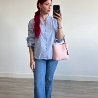 Camisa de Rayas Cuello Mao