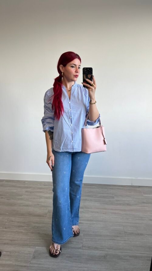 Camisa de Rayas Cuello Mao