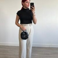 Pantalón de Vestir con Cinto de Círculos y Chapa