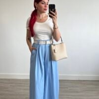 Pantalón Palazzo con Cinto Tejido