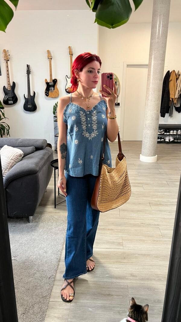 Blusa de Mezclilla Flores Bordadas